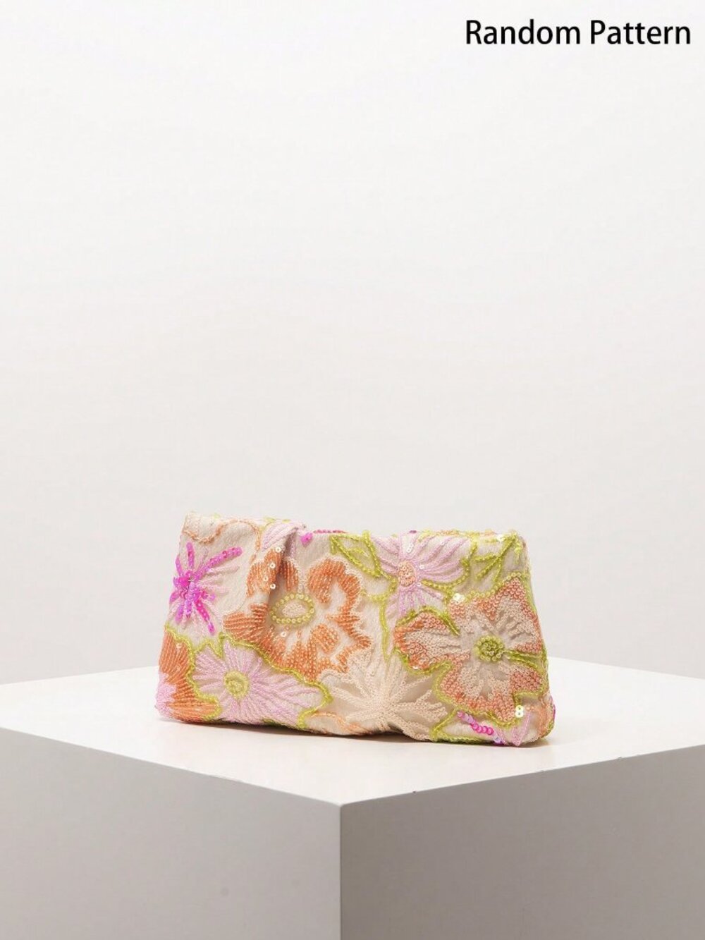 Multicolor Glamorous Women's Embroidered Pleated Sequin Floral Clutch purse - Picture 2 of 8